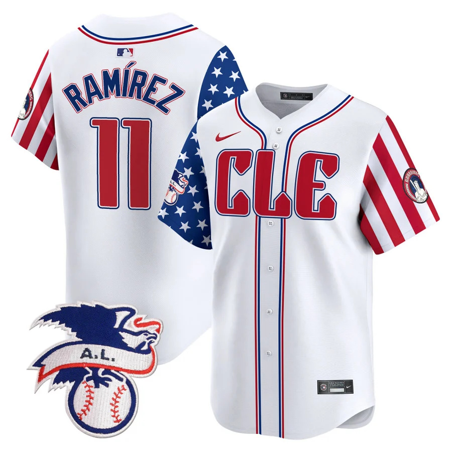 Men's Cleveland Guardians #11 José Ramírez White 2024 Fourth Of July Vapor Premier Limited Stitched Baseball Jersey
